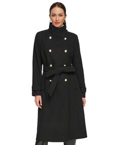Женское двубортное пальто из смесовой шерсти с поясом DKNY, черный