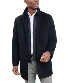 Мужское пальто из смесовой шерсти и amp; Прикрепленный жилет London Fog, черный