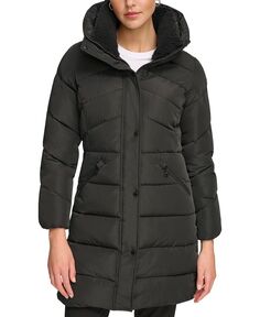 Женское эластичное пуховое пальто с воротником из искусственного шерпа и капюшоном Calvin Klein, черный