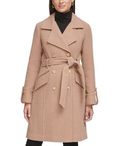 Женское двубортное пальто из смесовой шерсти GUESS, тан/бежевый
