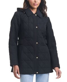 Женское стеганое пальто с капюшоном для миниатюрных размеров Jones New York, черный