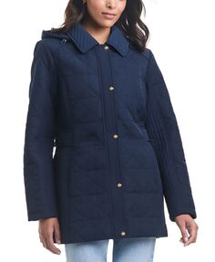 Женское стеганое пальто с капюшоном для миниатюрных размеров Jones New York, синий