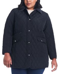 Женское стеганое пальто больших размеров с капюшоном Jones New York, цвет Black