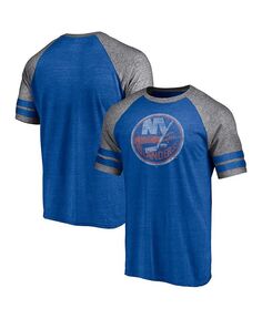 Мужская футболка с двумя полосками реглан Tri-Blend с логотипом Heather Royal New York Islanders Fanatics, синий