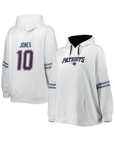 Женский белый пуловер с капюшоном Mac Jones New England Patriots больших размеров с именем и номером Profile, белый