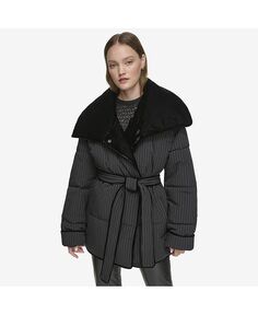 Kritia асимметричное женское пальто в тонкую полоску с запахом Andrew Marc Black Label, черный