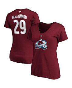 Женская брендовая футболка Nathan MacKinnon бордового цвета Colorado Avalanche размера плюс с v-образным вырезом с именем и номером Fanatics, красный