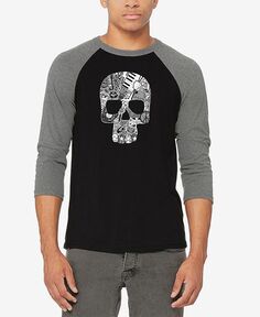Мужская бейсбольная футболка с надписью Rock N Roll Skull реглан LA Pop Art, серебро