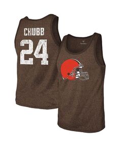 Мужские нитки Nick Chubb Heathered Brown Cleveland Browns Имя и номер Майка Tri-Blend Majestic, коричневый