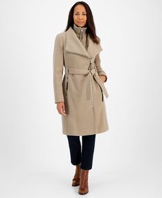 Женское пальто с запахом из смесовой шерсти с поясом Calvin Klein, коричневый