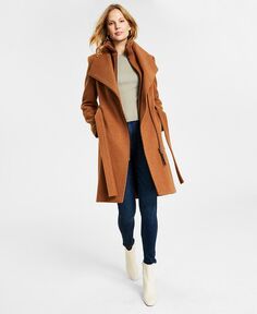 Женское пальто с запахом из смесовой шерсти с поясом Calvin Klein, цвет Dark Camel