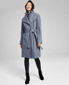 Женское пальто с запахом из смесовой шерсти с поясом Calvin Klein, цвет Medium Grey
