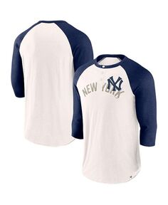 Мужская бело-темно-синяя фирменная футболка New York Yankees Backdoor Slider Raglan с рукавами 3/4 Fanatics, белый
