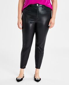 Узкие брюки больших размеров из искусственной кожи с высокой посадкой I.N.C. International Concepts, черный