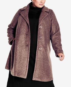 Пальто спереди на пуговицах больших размеров с букле AVENUE, фиолетовый
