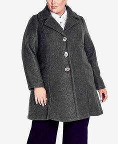 Пальто спереди на пуговицах больших размеров с букле AVENUE, серый