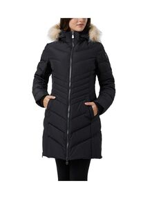 Женское стеганое пальто средней длины с отделкой шевроном и искусственным мехом Queens Pajar, черный