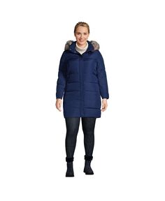 Женское зимнее пуховое пальто больших размеров Lands&apos; End, синий