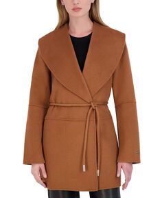 Женское двустороннее пальто с запахом из смесовой шерсти Tahari, коричневый