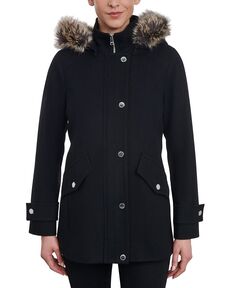 Женское полушерстяное пальто с отделкой из искусственного меха с капюшоном London Fog, черный