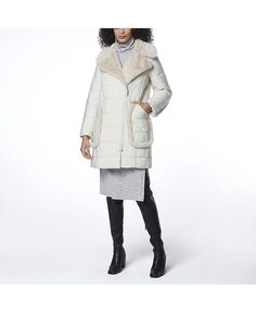 Асимметричное женское пуховое пальто Astor, смешанная техника, с отделкой из искусственного меха Andrew Marc Black Label, тан/бежевый