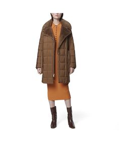 Асимметричное женское пуховое пальто Astor, смешанная техника, с отделкой из искусственного меха Andrew Marc Black Label, коричневый