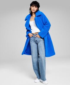 Женское плюшевое пальто с воротником-стойкой BCBGeneration, синий
