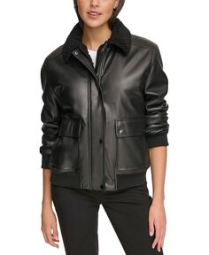 Женское пальто-бомбер из искусственной кожи с воротником из искусственного меха Calvin Klein, черный