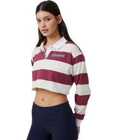 Женская укороченная футболка с рисунком в стиле регби с длинными рукавами COTTON ON, цвет Minnesota Stripe, Dark Plum, Light Gray Marle