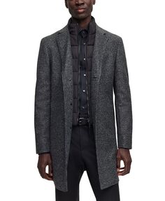 Мужское пальто приталенного кроя с рисунком Hugo Boss, черный