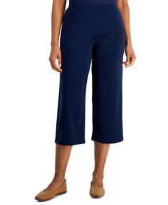 Женские однотонные свободные брюки-кюлоты без застежки JM Collection, синий