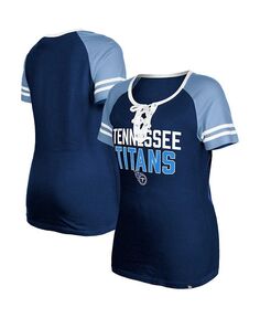 Женская темно-синяя футболка со шнуровкой Tennessee Titans реглан New Era, синий