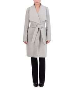 Женское пальто с запахом и поясом из смесовой шерсти Cole Haan, цвет Light Gray