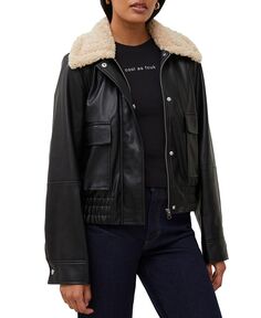 Женское пальто из искусственной кожи с длинными рукавами French Connection, черный