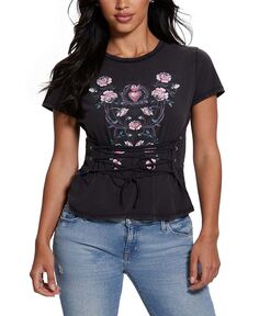 Женская футболка Rocker Rose Heart на шнуровке GUESS, черный