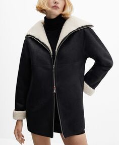 Женское пальто на подкладке из искусственной овчины MANGO, черный