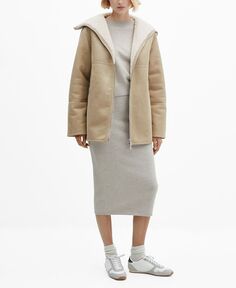 Женское пальто на подкладке из искусственной овчины MANGO, серый