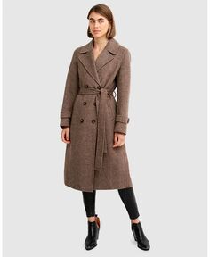 Женское пальто с поясом для бегунов спереди Belle &amp; Bloom, коричневый