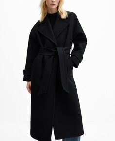 Женское полушерстяное пальто с широкими лацканами MANGO, черный