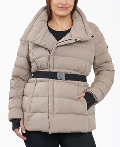 Женское компактное пуховое пальто-пуховик больших размеров с асимметричным поясом и поясом Michael Kors, тан/бежевый