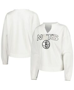 Женская белая футболка с длинным рукавом Brooklyn Nets Sunray Notch Neck Concepts Sport, белый