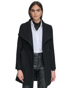 Женское пальто с запахом из смесовой шерсти с поясом Calvin Klein, черный