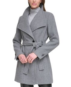 Женское пальто с запахом из смесовой шерсти с поясом Calvin Klein, цвет Medium Grey