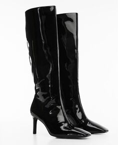 Женские кожаные ботинки на каблуке MANGO, цвет Black