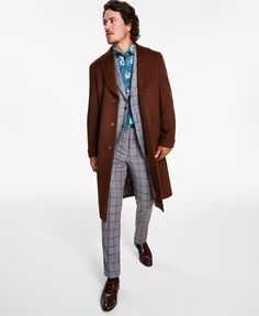 Мужские однотонные полушерстяные пальто классического кроя средней плотности Tallia, коричневый