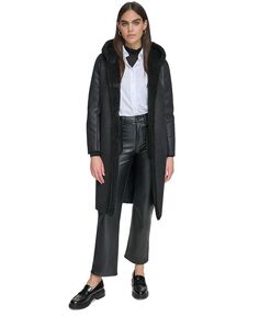 Женское пальто из искусственной овчины с капюшоном Calvin Klein, черный