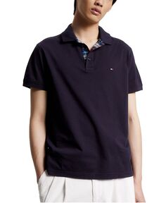 Мужская рубашка-поло с планкой в клетку стандартного кроя Tommy Hilfiger, синий