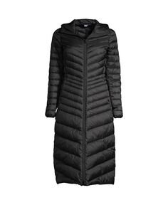 Женское ультралегкое компактное длинное пуховое пальто для миниатюрных странников Lands&apos; End, черный
