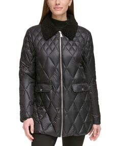 Женское стеганое пальто с воротником из искусственного меха Calvin Klein, черный