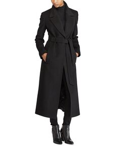 Женское длинное пальто с запахом и поясом из смесовой шерсти Lauren Ralph Lauren, черный